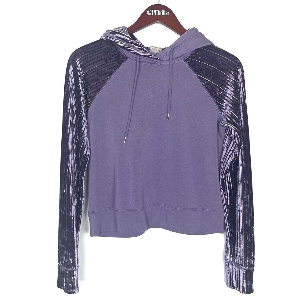 Calia By Carrie Underwood Effortless Crushed Velvet Hoodie Cadet Purple Size XS